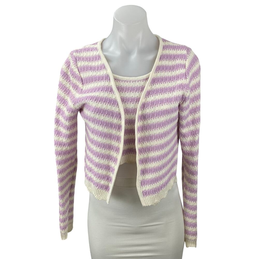 Willow & Wind Purple Lilac Striped Crop Tank Top Cardigan 2 Piece Set Size M